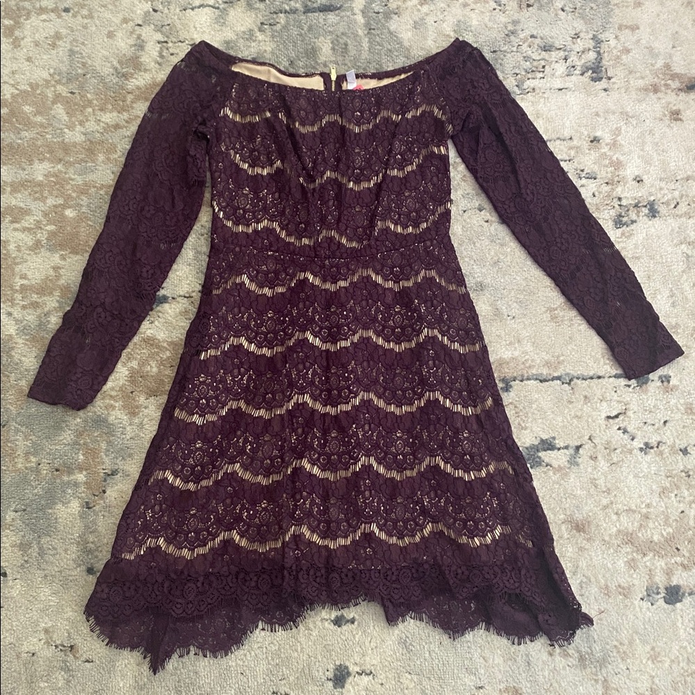 MOVING SALE - Plum Lace Dress with Nude Lining